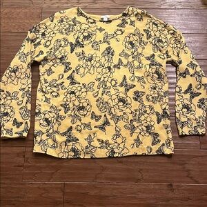 J Jill Women’s Yellow Long Sleeve Sweater with Butterfly Pattern Size L